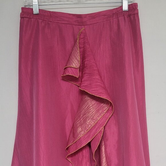Nubiano New York Fuchsia Ruffled Bohemian Midi Skirt with Gold Trim - Picture 3 of 15